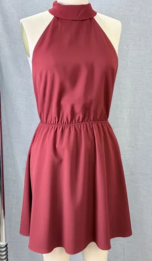 Haute Hippie Womens Burgundy Halter Asymmetrical Open Back‎ Mini Dress XS thumbnail 1