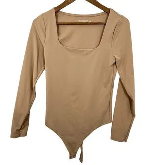 Abercrombie & Fitch‎ Soft AF Collection Square Neck Long Sleeve Bodysuit Tan thumbnail 1
