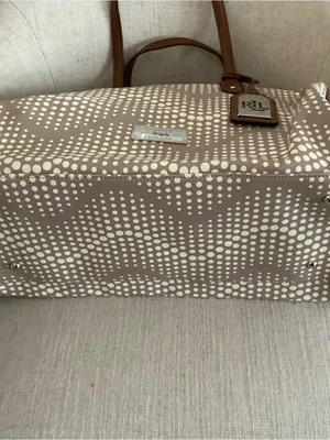 Ralph Lauren beige grey and brown polka dot leather satchel handbag footed thumbnail 8