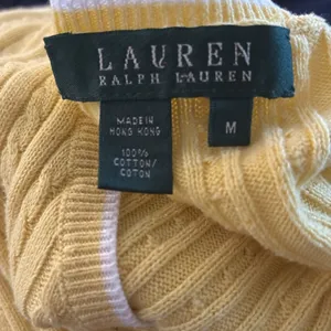 Lauren Ralph Lauren Cable Knit 100% Cotton V Neck Sweater Sz M Yellow White Trim thumbnail 2