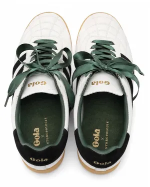 Gola Stadium Sneakers Women 8.5 White Black Green Ribbon Lace Leather Gum Sole thumbnail 7