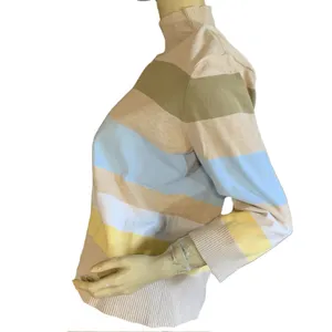 Tommy Hilfiger Cotton Blend Blue, Beige Pastel Stripes Sweater Y2k (M) thumbnail 4