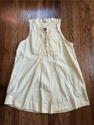 Free People Off Poplin Dress Saffron Combo Linen Blend Lace Up Mini Dress M thumbnail 5