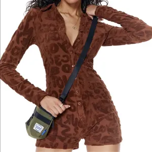 Jaded London Toweling Romper Brown Playsuit Size 4 Long‎ Sleeve Textured Burnout thumbnail 1