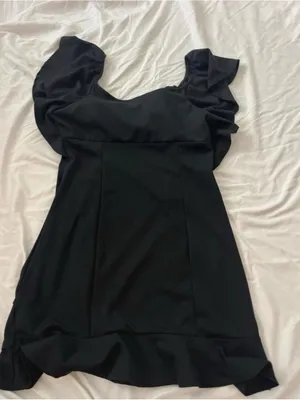 Black ruffle sleeve Mini Dress with Rhinestone Accent thumbnail 4