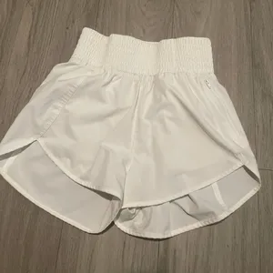 White Women’s Athletic Shorts with Smocked Waist thumbnail 1