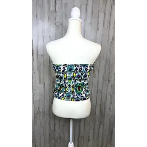 Anthropologie Women's Smocked Tube Top XS Blue/Green Ikat Print Strapless‎ Tank thumbnail 5