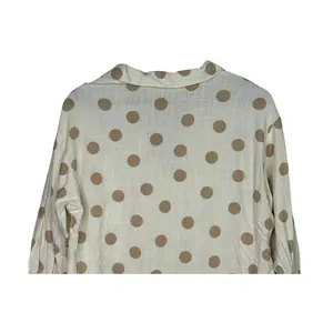 Zara Button Up Shirt Textured Polka Dot Collared Long Sleeve Small Ivory Beige thumbnail 6