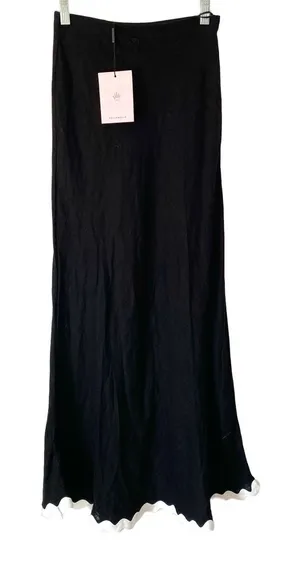 Hello Molly NWTs Black Linen Blend Maxi Skirt with White Trim size XS thumbnail 1