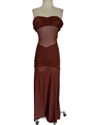 Runaway The Label Meila Maxi Dress in Espresso XSmall New Womens Jersey Mesh thumbnail 4