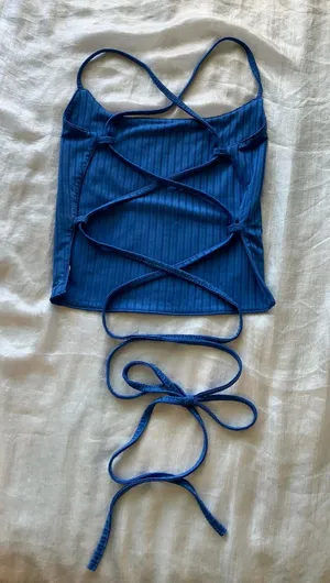 Blue Corset Back Cropped Tank Top thumbnail 1