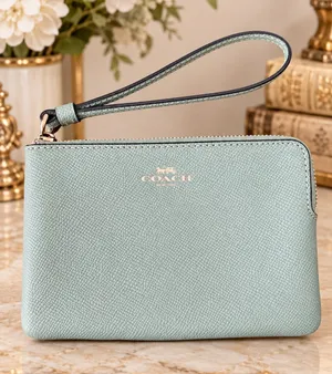 Coach F58032 Corner Zip Wristlet Seafoam Blue Crossgrain Leather thumbnail 1