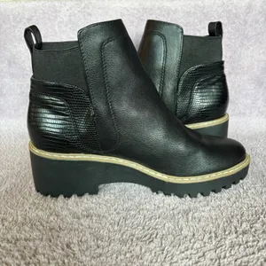 DV Dolce Vita Rango Black Lug Sole Chelsea Ankle Boots Croc Embossed Heel 8 thumbnail 3