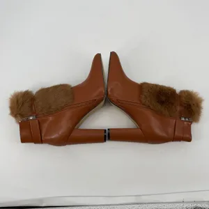 Fur Cuff‎ Pointed Toe Heeled Ankle Boots Womens EU 41 Brown Buckle Faux Leather thumbnail 4