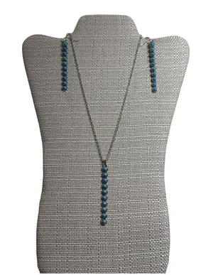 Jewelry Set Womens OS Blue Turquoise Silver‎ Tone Western Boho Linear Festival thumbnail 1