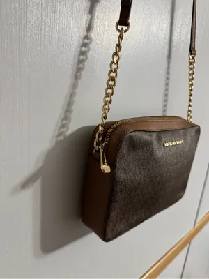 Michael Kors Brown MK Monogram Crossbody with Gold Chain thumbnail 4