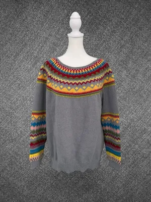 Women’s XL Gray Multicolor Fair Isle Knit Pullover Sweater thumbnail 2