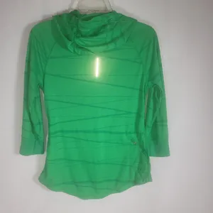 Nike DriFit Women's 1/4 Zip Running Hoodie Green Striped Pullover Hooded Shirt M thumbnail 6