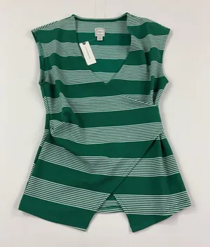 Maeve Tank Top Womens XS Green Striped V-Neck Sleeveless Knit Anthropologie thumbnail 1