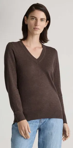 Quince lightweight V-neck sweater Brown Size Small Mocha Heather thumbnail 1