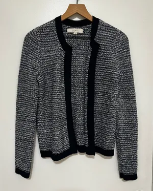 Loft | Women's Navy Blue White Marled Open Front Knit Cardigan Sweater, S thumbnail 1