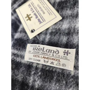 NWT John Hanly & Co Woven in‎ Ireland 100% Lambswool Scarf Black Plaid Fringe thumbnail 5