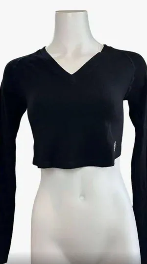 Free People Movement V-neck Crop Top Thumbhole Tee T-Shirt Athletic Top Black XS thumbnail 1