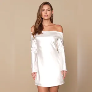 Lulus Luxurious Vision White Satin Off-the-Shoulder Mini Dress sz XS thumbnail 6