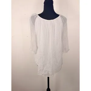 Viola Borghi Women's Made In Italy Lined Silk White‎ Polka Dot Top Size Small thumbnail 2