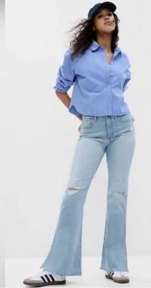GAP Light Blue Flare Jeans - Distressed Knee Wide Leg thumbnail 1