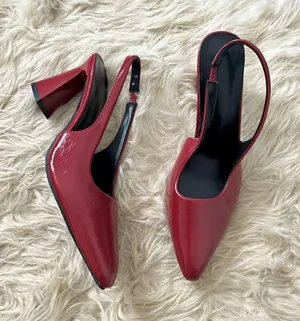 Cherry Red Faux Pantent Block Heel Sling Back Pointy Heels EU 40 / US 9 thumbnail 1