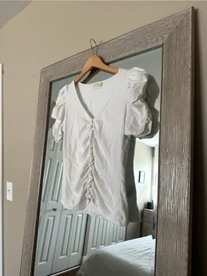 Nation LTD 100% Pima Cotton White Short Sleeve Ruffle Blouse Size XS thumbnail 3