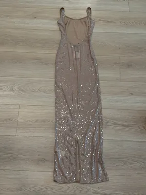 Pretty Little Thing KHAKI SEQUIN SHEER BOAT NECK MAXI DRESS thumbnail 4