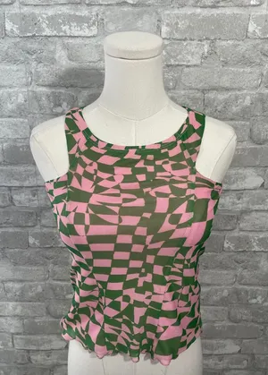 Princess Polly Pink & Green Checkered Stretchy Tank Top thumbnail 1