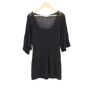 White House Black Market Black Crochet Lace Knit Tunic Top Elbow Sleeve Medium thumbnail 2