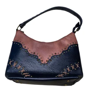 Justin Boots Western Conceal Carry Embroidered Studded Tote Bag Purse Black/Chestnut thumbnail 1