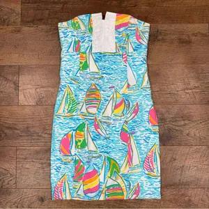 Lilly Pulitzer Franco Dress in You Gotta Regatta Ruffle Back Tie Strapless Dress thumbnail 4