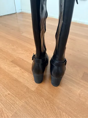 Ecco Black Knee-High Block Heel Leather Boots thumbnail 3