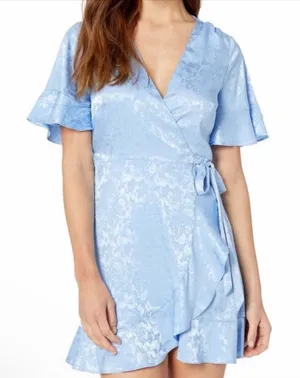 SHOW ME YOUR MUMU Blue Evelyn Mini Wrap Dress‎ In Blue Ruffle Size L NWT thumbnail 1