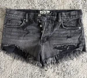 We the Free Free People Washed Black Distressed Denim Shorts Size 27 thumbnail 1
