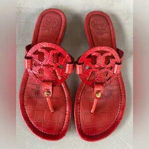 Tory Burch Red Embossed Leather Sandals thumbnail 1