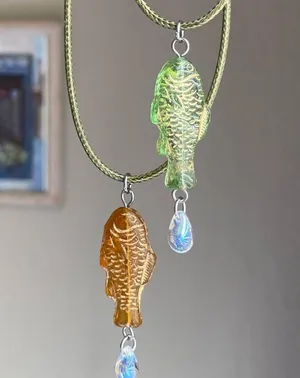 Handmade quality Czech glass amber fish boho funky necklace🌀🐟💙 thumbnail 6