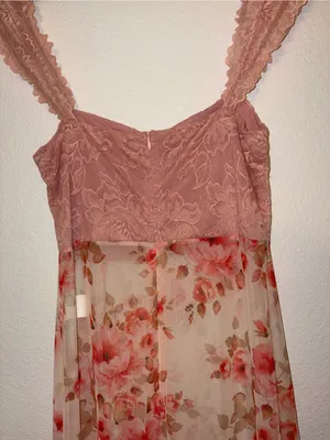 LUSH Pink Floral Lace Sheer Overlay Maxi Dress Small NWOT thumbnail 7