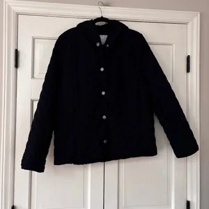Jeep Navy Blue Quilted Hooded Jacket Fuzzy‎ Soft Lining Size Large Coat Logo VTG thumbnail 5