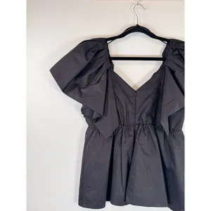 Hyacinth House Womens Top Black Margaux Flutter V Neck Peplum Blouse Medium thumbnail 8