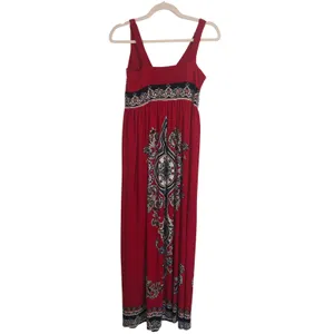Red Maxi Dress Size 6 Black White Baroque Pattern Sleeveless London Times Slinky thumbnail 4