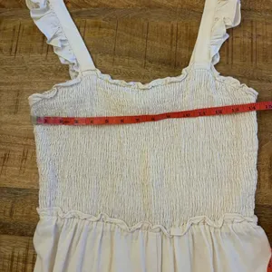 H&M Linen Blend Smocked Jumpsuit Small Wide Leg Beachy Coastal Minimalist‎ Beige thumbnail 6