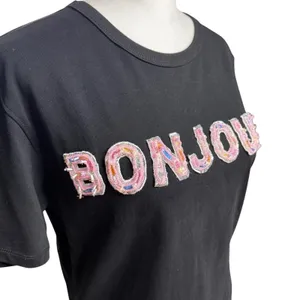 Endless Rose Bonjour Beaded Sequin Tee Textured Black Pink Small thumbnail 5