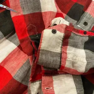 Lauren Ralph Lauren Black Red Plaid 100% Linen Button Down Long Sleeve Size M thumbnail 11