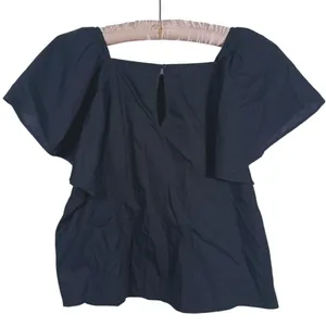 Abercrombie & Fitch Poplin Flutter Sleeve Top Small Black Preppy Quiet Luxury thumbnail 3